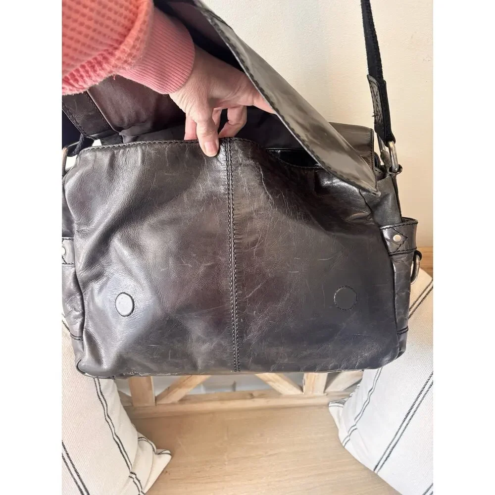Fossil Leather Messenger Bag Green Distressed Flap Crossbody Laptop Satchel